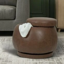 eLuxury Leatherette Swivel Storage Ottoman