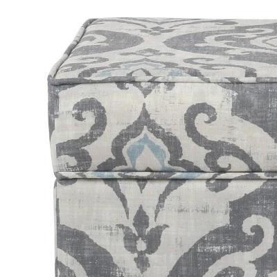 Wooden Hidden Storage Ottoman with Patterned Fabric Upholstery Gray/Blue - Benzara 3 Wooden Hidden Storage Ottoman with Patterned Fabric Upholstery Gray/Blue - Benzara