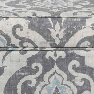Wooden Hidden Storage Ottoman with Patterned Fabric Upholstery Gray/Blue - Benzara 4 Wooden Hidden Storage Ottoman with Patterned Fabric Upholstery Gray/Blue - Benzara - Image 2