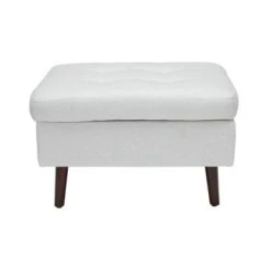 Tufted Fabric Mid-Century Modern Storage Ottoman & Walnut Legs Light Gray - OFM