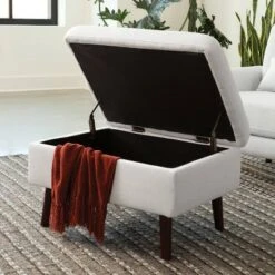 Tufted Fabric Mid-Century Modern Storage Ottoman & Walnut Legs Light Gray - OFM -Ottomans Official Shop unnamed file 10018