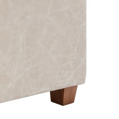 Square Storage Ottoman with Piping and Lift Off Lid Distressed Tan Faux Leather - WOVENBYRD 6 Square Storage Ottoman with Piping and Lift Off Lid Distressed Tan Faux Leather - WOVENBYRD - Image 4