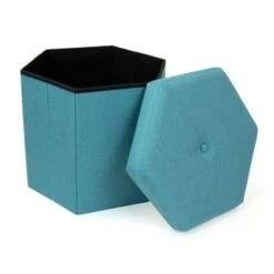 Devon Foldable Hexagon Storage Ottoman Light Blue - Humble Crew