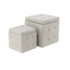 Olivia & May Set of 2 Contemporary Square Storage Stools Beige - Olivia & May -Ottomans Official Shop unnamed file 10032
