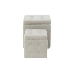 Olivia & May Set of 2 Contemporary Square Storage Stools Beige - Olivia & May -Ottomans Official Shop unnamed file 10033