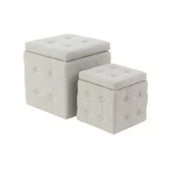 Olivia & May Set of 2 Contemporary Square Storage Stools Beige - Olivia & May -Ottomans Official Shop unnamed file 10034