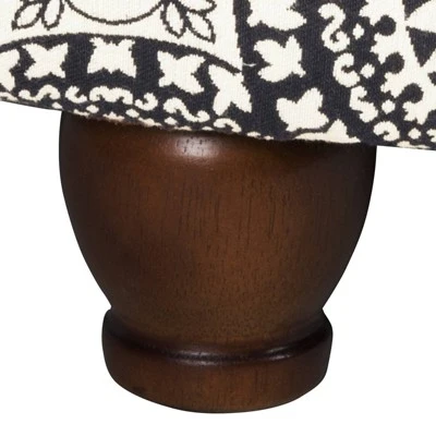 Medallion Pattern Fabric Upholstered Storage Ottoman with Wooden Bun Feet Cream/Black - Benzara 4 Medallion Pattern Fabric Upholstered Storage Ottoman with Wooden Bun Feet Cream/Black - Benzara - Image 3