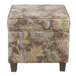 Upholstered Wooden Storage Ottoman with Lift Off Top and Tapered Feet Gray - Benzara