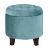 Button Tufted Velvet Upholstered Wooden with Hidden Storage Ottoman - Benzara Blue/brown -Ottomans Official Shop unnamed file 10066