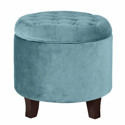 Button Tufted Velvet Upholstered Wooden with Hidden Storage Ottoman - Benzara Blue/brown 3 Button Tufted Velvet Upholstered Wooden with Hidden Storage Ottoman - Benzara Blue/brown