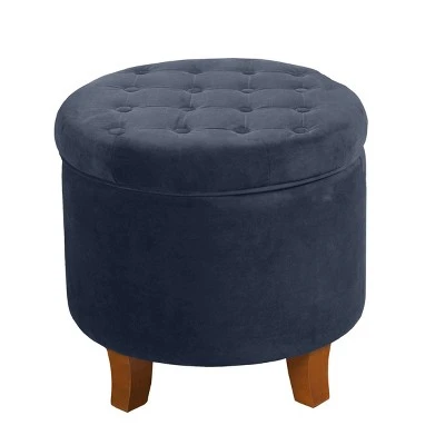Button Tufted Velvet Upholstered Wooden with Hidden Storage Ottoman - Benzara Blue/brown 5 Button Tufted Velvet Upholstered Wooden with Hidden Storage Ottoman - Benzara Blue/brown - Image 3