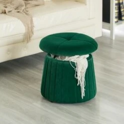 Fabulaxe Modern Tufted Velvet Mushroom Shape Storage Ottoman Storage Stool Trunk