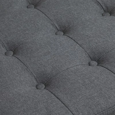 HOMCOM Fabric Tufted Storage Ottoman with Flip Top Seat Lid, Metal Hinge and Stable Rubberwood Frame for Living Room, Entryway, or Bedroom, Grey 6 HOMCOM Fabric Tufted Storage Ottoman with Flip Top Seat Lid, Metal Hinge and Stable Rubberwood Frame for Living Room, Entryway, or Bedroom, Grey - Image 4