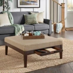 Mclaren Espresso Finish Linen Square Storage Ottoman - Inspire Q Dark Gray