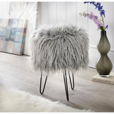 Patrice Faux Fur Stool - Buylateral Gray 3 Patrice Faux Fur Stool - Buylateral Gray