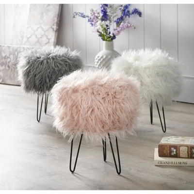 Patrice Faux Fur Stool - Buylateral Gray 4 Patrice Faux Fur Stool - Buylateral Gray - Image 2