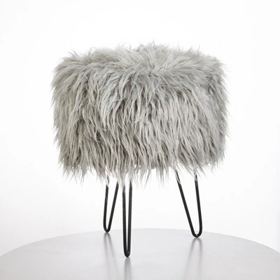 Patrice Faux Fur Stool - Buylateral Gray 5 Patrice Faux Fur Stool - Buylateral Gray - Image 3