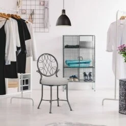 19" O'Malley Metal Vanity Stool - Hillsdale Furniture Metallic Gray