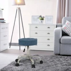 24.5" Nora Tufted Backless Adjustable Metal Vanity and Office Stool with Casters - Hillsdale Furniture Blue -Ottomans Official Shop unnamed file 10254