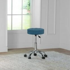 24.5" Nora Tufted Backless Adjustable Metal Vanity and Office Stool with Casters - Hillsdale Furniture Blue -Ottomans Official Shop unnamed file 10255