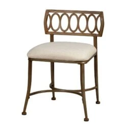 18" Canal Street Metal Vanity Stool - Hillsdale Furniture Pewter/cream -Ottomans Official Shop unnamed file 10297