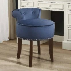 Lena Wood Vanity Stool Blue Velvet - Hillsdale Furniture -Ottomans Official Shop unnamed file 10367