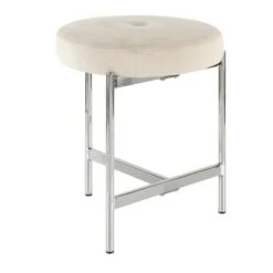 Chloe Contemporary Vanity Stool Chrome Metal - LumiSource White/chrome -Ottomans Official Shop unnamed file 10395