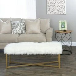 Faux Fur Rectangle Bench White - HomePop -Ottomans Official Shop unnamed file 1042
