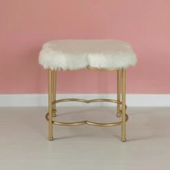 Fabulaxe Cloud Shaped White Fur Gold Vanity Stool -Ottomans Official Shop unnamed file 10425