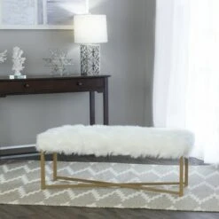 Faux Fur Rectangle Bench White - HomePop -Ottomans Official Shop unnamed file 1043