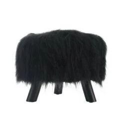 Faux Fur Foot Stool - Linon Black