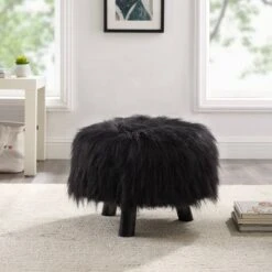 Faux Fur Foot Stool - Linon Black -Ottomans Official Shop unnamed file 108