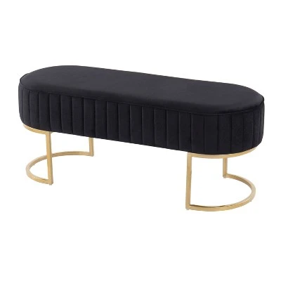 41" Demi Glam Pleated Bench - LumiSource Gold/black 4 41" Demi Glam Pleated Bench - LumiSource Gold/black - Image 2