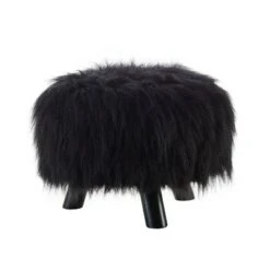 Faux Fur Foot Stool - Linon Black -Ottomans Official Shop unnamed file 112