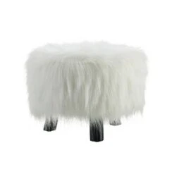 Faux Fur Foot Stool - Linon Black -Ottomans Official Shop unnamed file 113