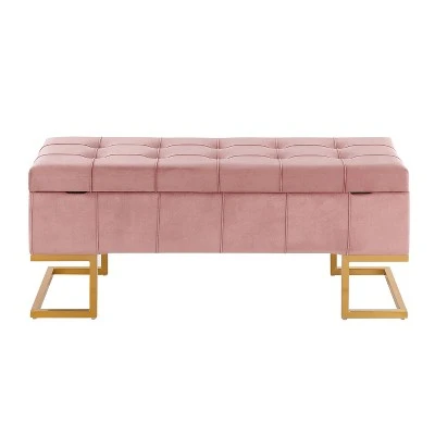 41" Midas Glam Storage Bench - LumiSource Steel/velvet Gold/white 6 41" Midas Glam Storage Bench - LumiSource Steel/velvet Gold/white - Image 4