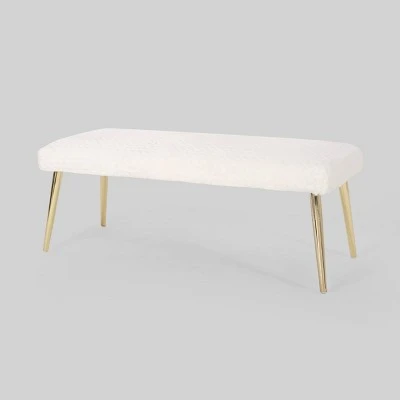 Capernaum Faux Fur Bench - Christopher Knight Home White 10 Capernaum Faux Fur Bench - Christopher Knight Home White - Image 8