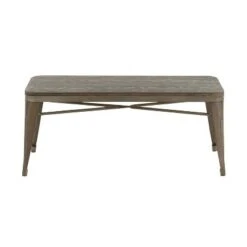 42" Oregon Industrial and Farmhouse Backless Bench Metal and Steel - LumiSource Vintage White/espresso -Ottomans Official Shop unnamed file 1290