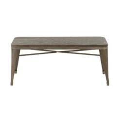 42" Oregon Industrial and Farmhouse Backless Bench Metal and Steel - LumiSource Vintage White/espresso -Ottomans Official Shop unnamed file 1291