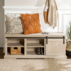 48" Farmhouse Sliding Door Wood and Metal Bench - Saracina Home Birch -Ottomans Official Shop unnamed file 1327