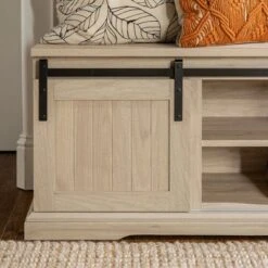 48" Farmhouse Sliding Door Wood and Metal Bench - Saracina Home Birch -Ottomans Official Shop unnamed file 1330