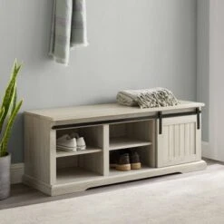 48" Farmhouse Sliding Door Wood and Metal Bench - Saracina Home Birch -Ottomans Official Shop unnamed file 1331