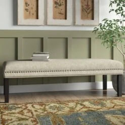 Upholstered Bed Bench with Nailhead Trim Linen - HomeFare
