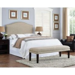 Upholstered Bed Bench with Nailhead Trim Linen - HomeFare -Ottomans Official Shop unnamed file 1381