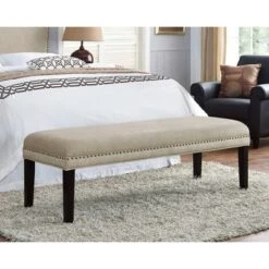 Upholstered Bed Bench with Nailhead Trim Linen - HomeFare -Ottomans Official Shop unnamed file 1382