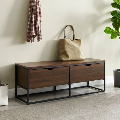 Modern 47.75" 2 Drawer Entry Storage Bench - Saracina Home Dark Walnut 4 Modern 47.75" 2 Drawer Entry Storage Bench - Saracina Home Dark Walnut - Image 2