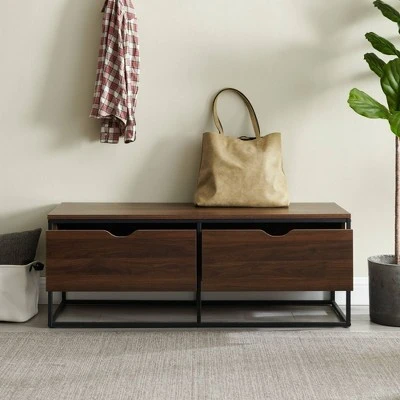 Modern 47.75" 2 Drawer Entry Storage Bench - Saracina Home Dark Walnut 6 Modern 47.75" 2 Drawer Entry Storage Bench - Saracina Home Dark Walnut - Image 4