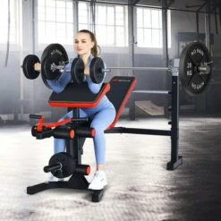 Costway Multi-function Adjustable Olympic Weight Bench W/Preacher Curl Home Gym Training