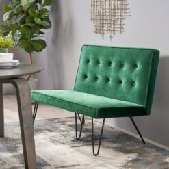 47" Chequeset Minimalist Bench Settee Emerald - Christopher Knight Home
