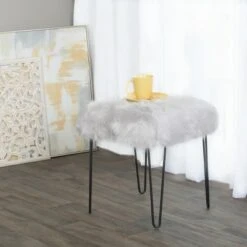Faux Fur Gray Stool - HomePop -Ottomans Official Shop unnamed file 147